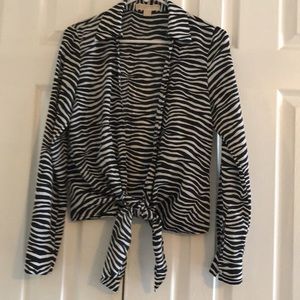 Michael Kors Tie Front Zebra Striped Blouse-Small